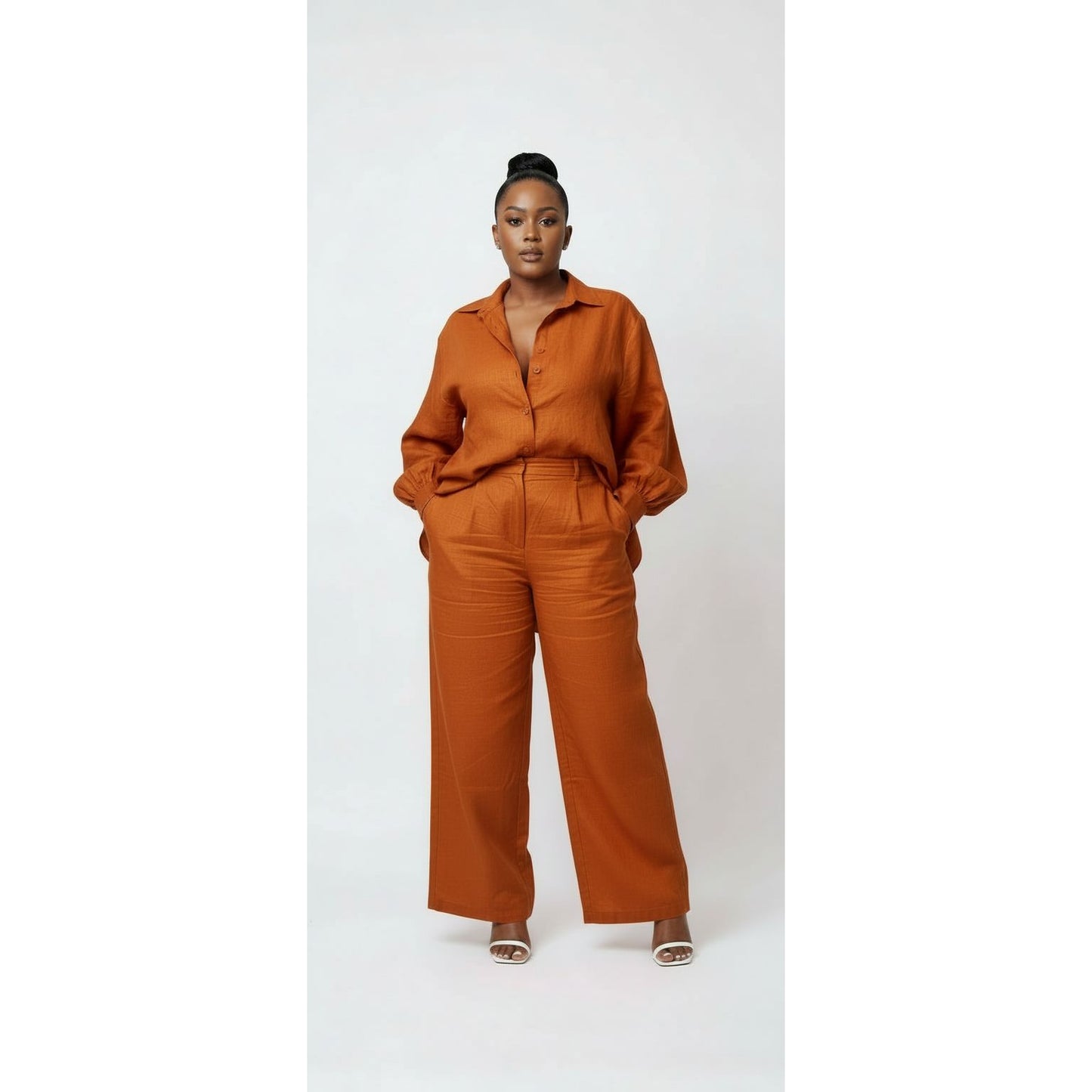 Women's Plus Size Linen Shirt and Pants Set