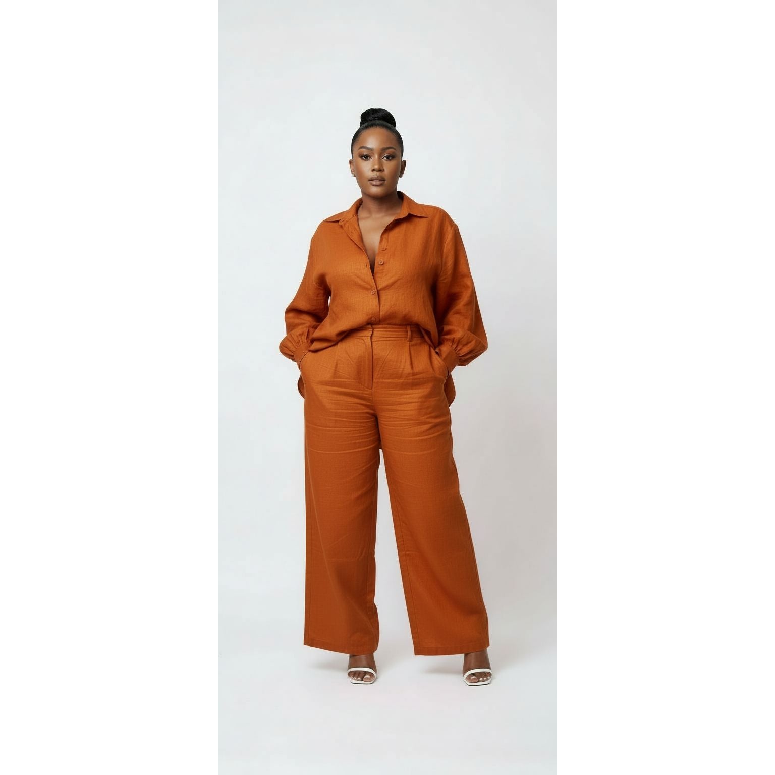 Women's Plus Size Linen Shirt and Pants Set