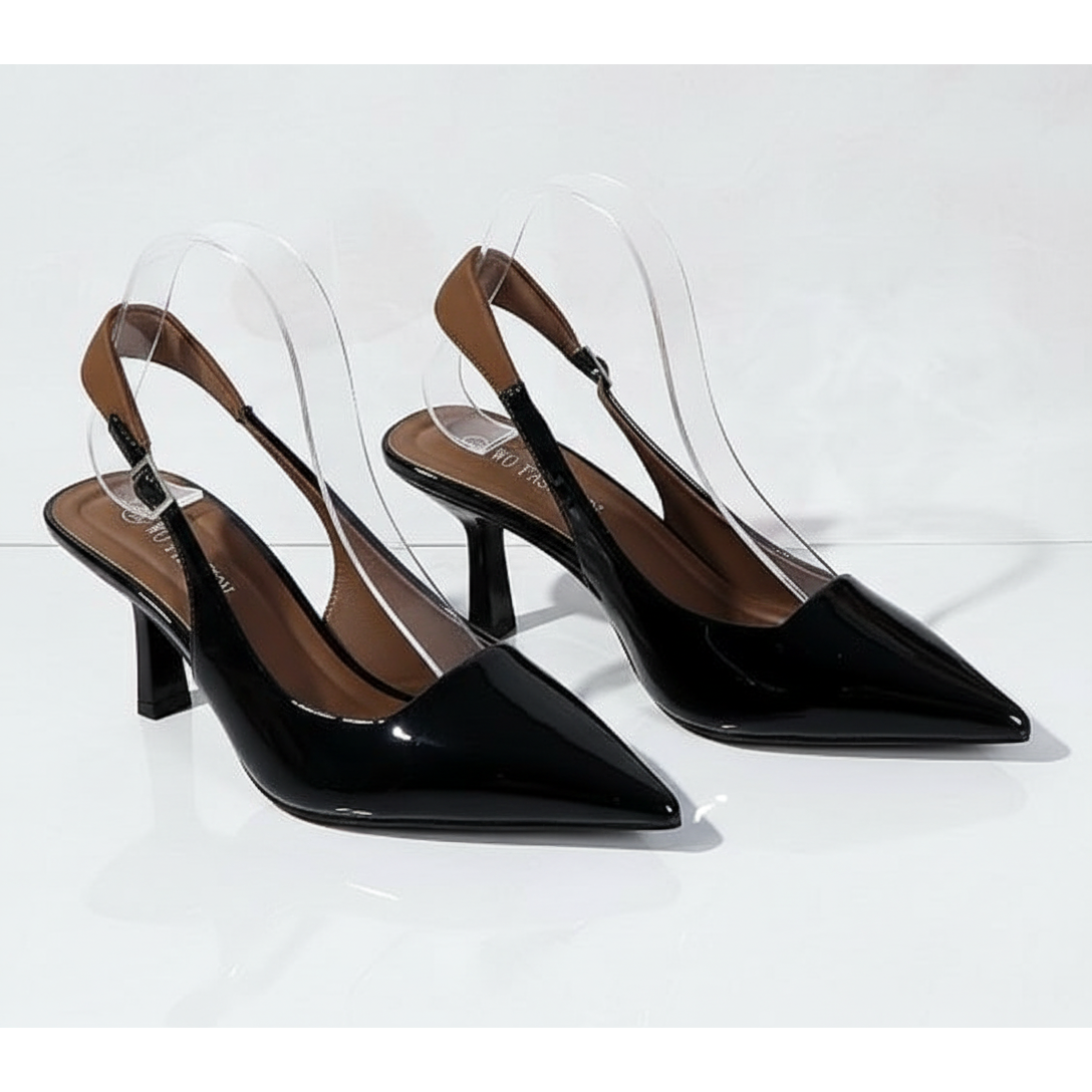 Elegant High-Heeled Glossy Patent Finish Pointed Toe Sandals