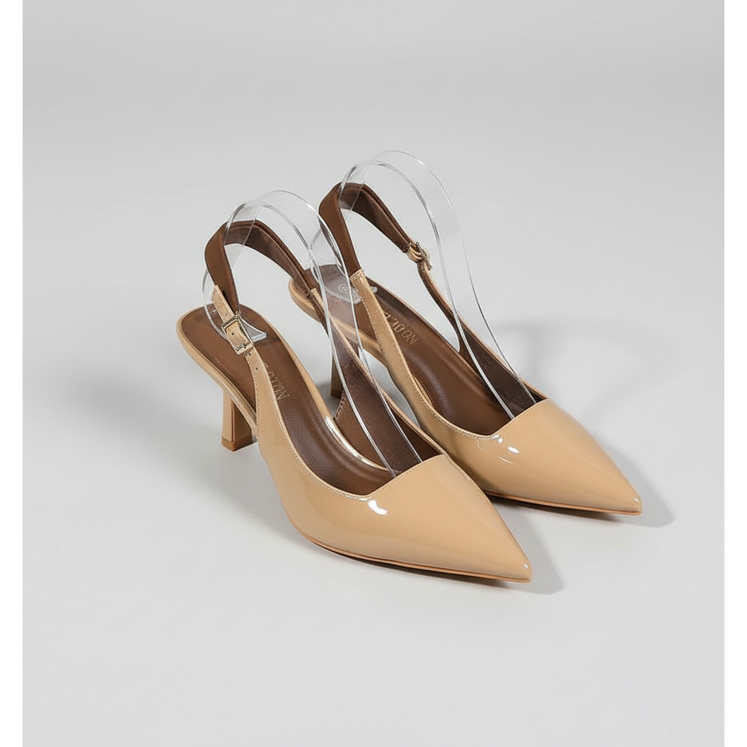 Elegant High-Heeled Glossy Patent Finish Pointed Toe Sandals