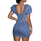 Women's Puff Sleeve Denim Bodycon Mini Dress