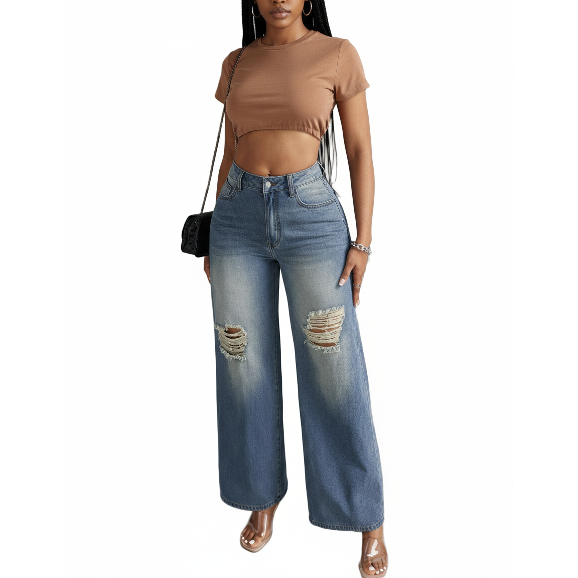 High-Waisted Wide Leg Denim Jeans