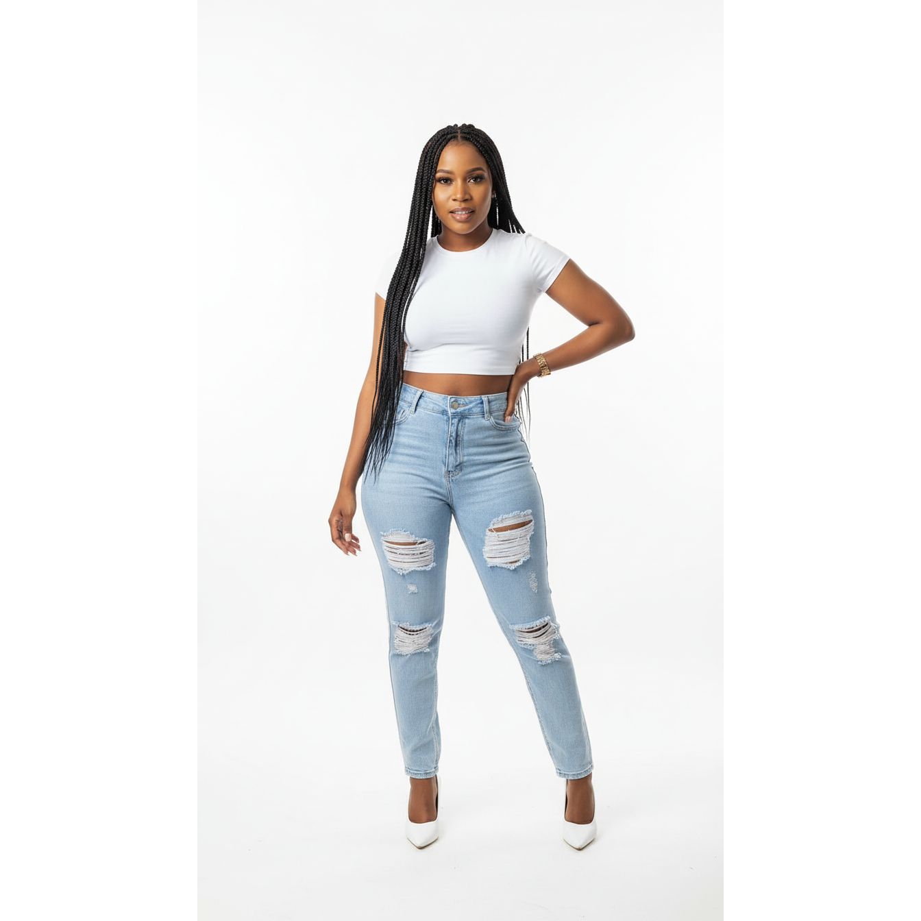 High-Waisted Light Wash Ripped Mom Jeans