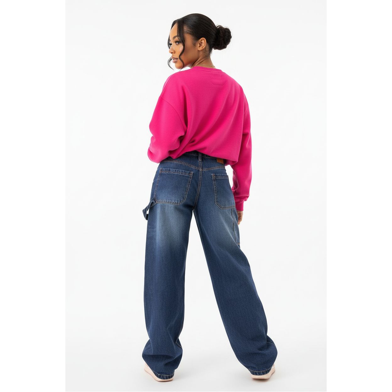 Wide-Leg Cargo Style Denim Jeans