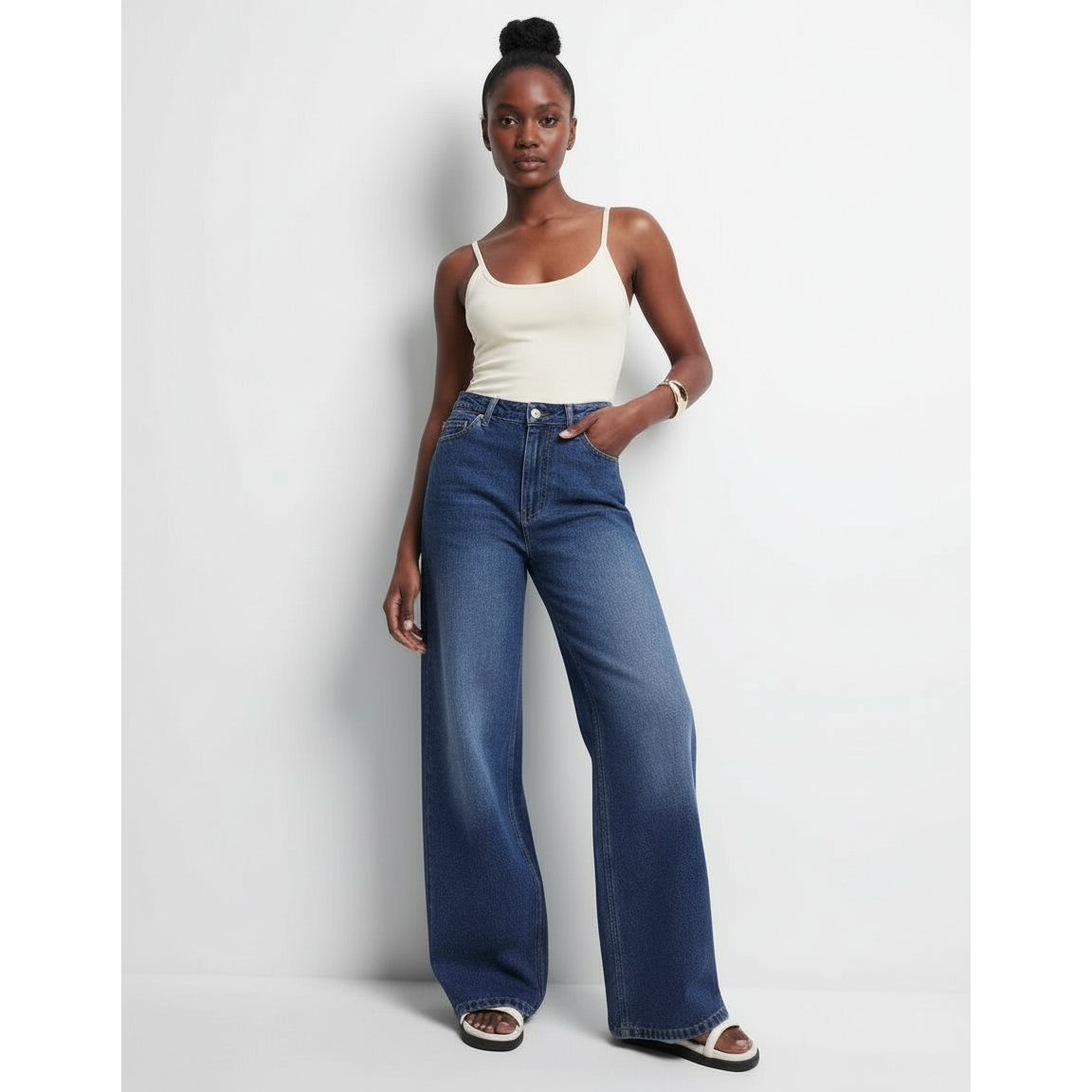 High-Rise Relaxed Fit Stretch Denim Trouser