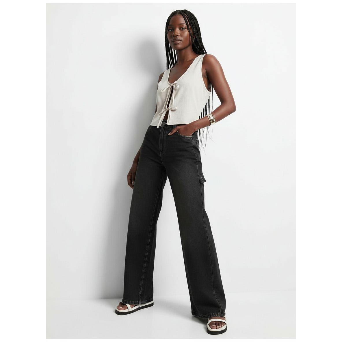High-Rise Relaxed Fit Stretch Denim Trouser