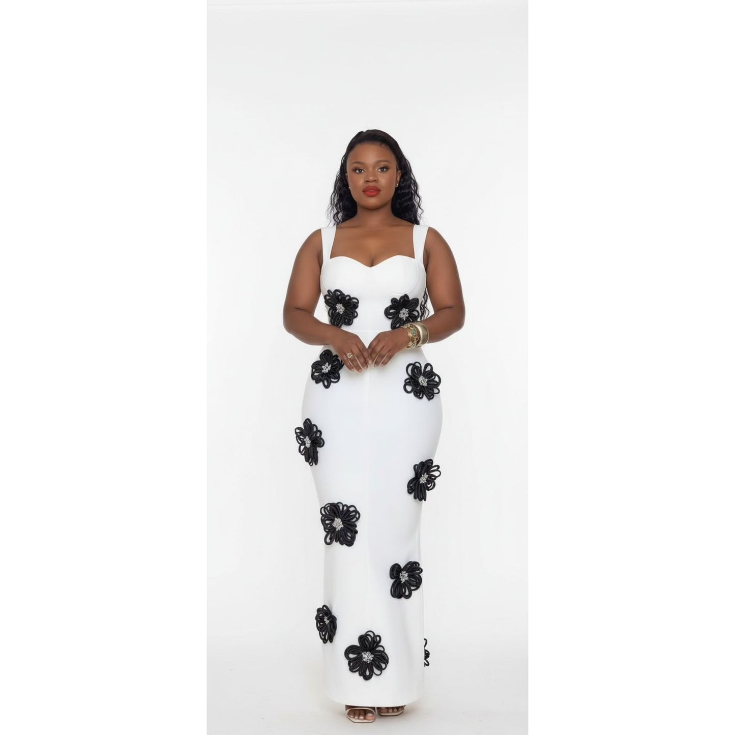 Elegant 3D Floral Bodycon Maxi Dress