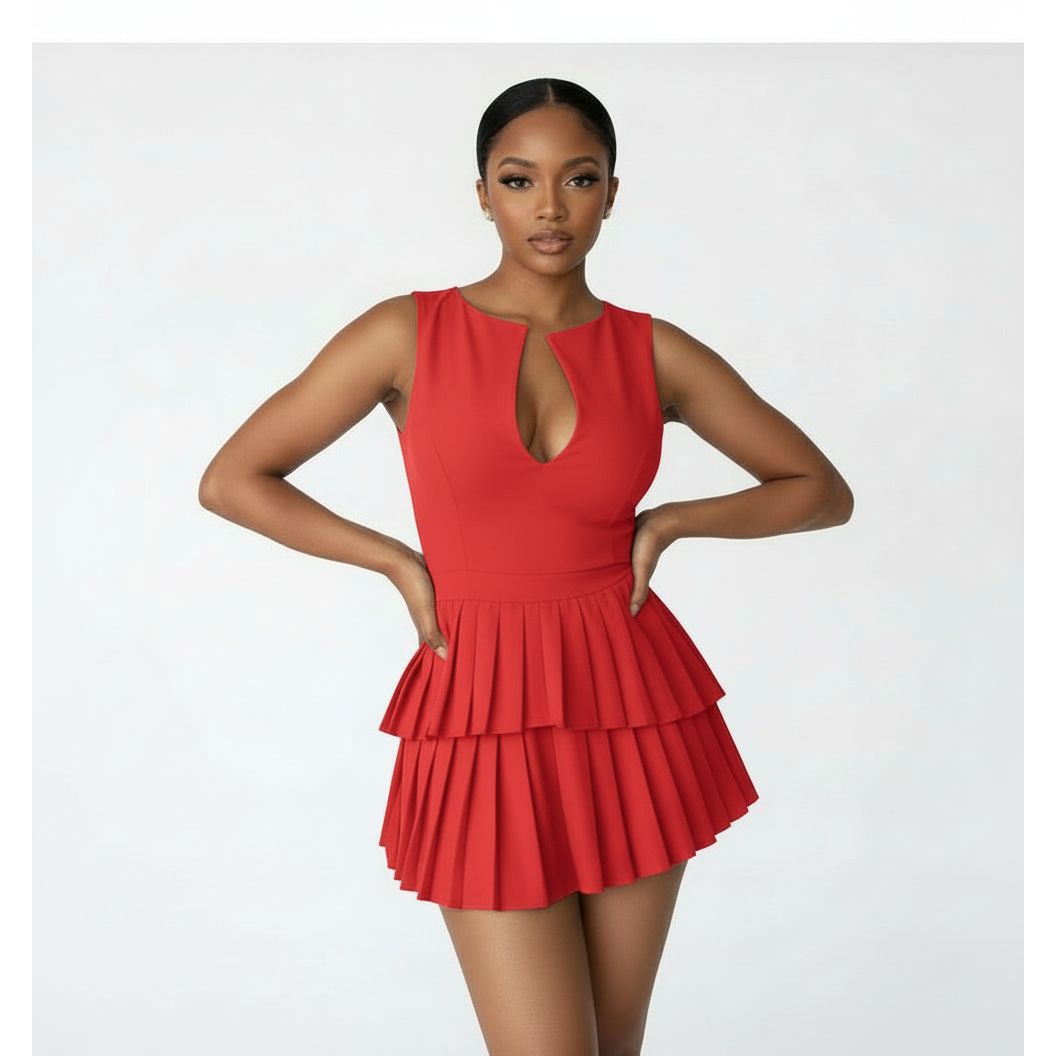 Chic Tiered Pleated Mini Dress