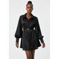 Button-Down Puff Sleeve Mini Dress with Belt