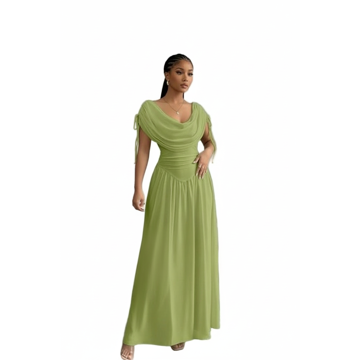 Women's Cowl Neck Ruched Waist Maxi Dress