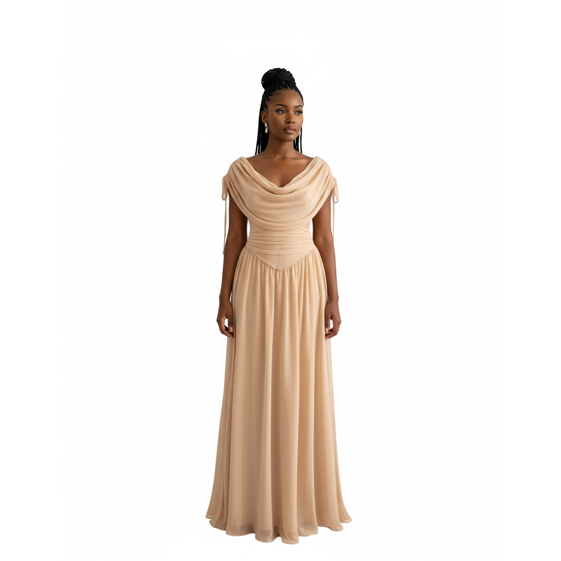 Women's Cowl Neck Ruched Waist Maxi Dress