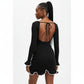 Ruffle Trim Open-Back Bodycon Mini Dress