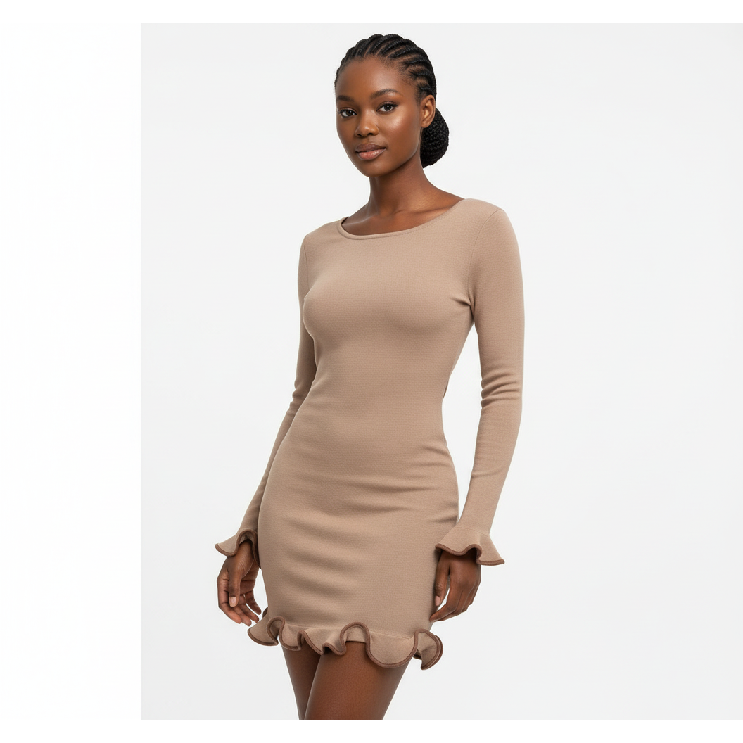 Ruffle Trim Open-Back Bodycon Mini Dress