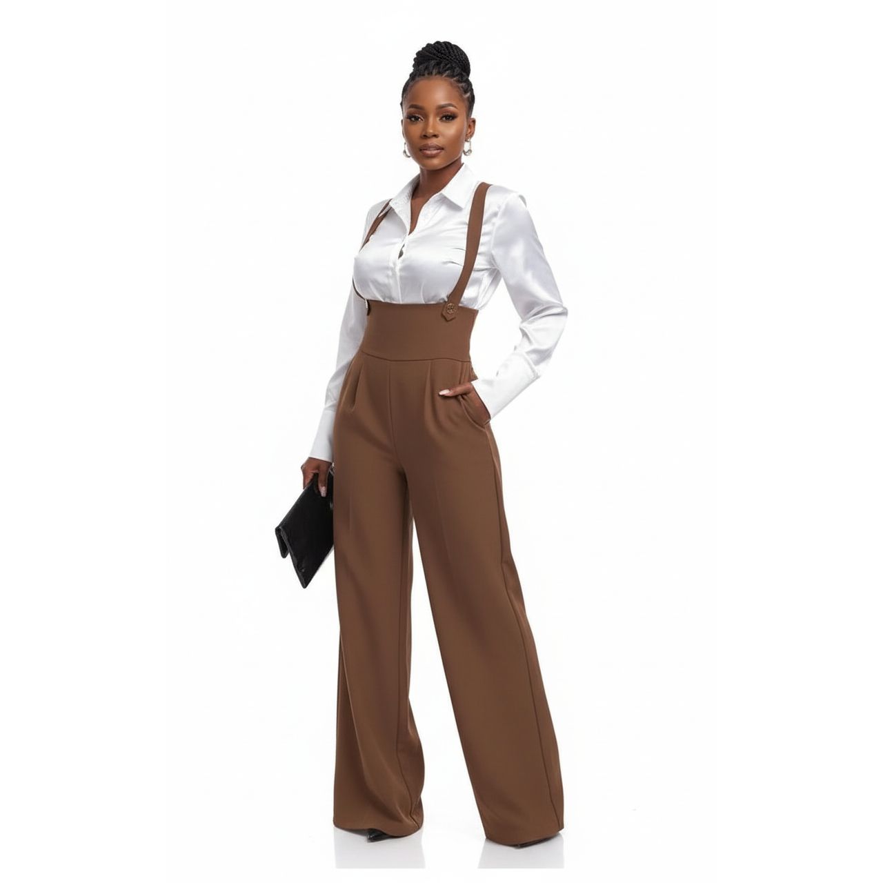 High-Waist Wide-Leg Suspender Trousers