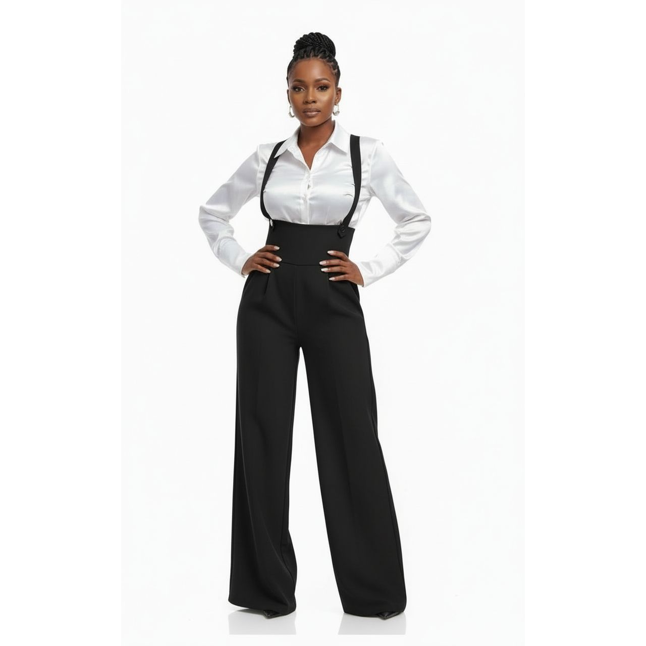 High-Waist Wide-Leg Suspender Trousers