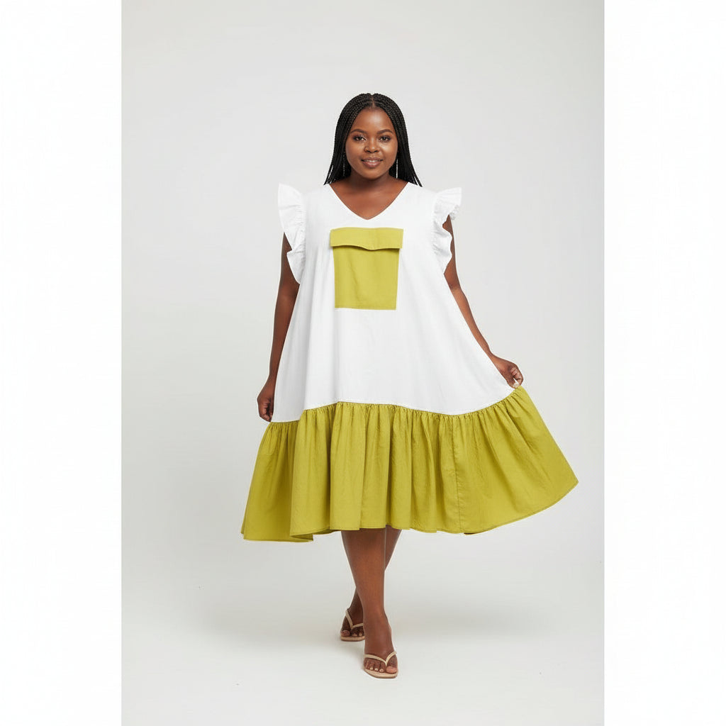 Loose Fit Color Block Midi Dress