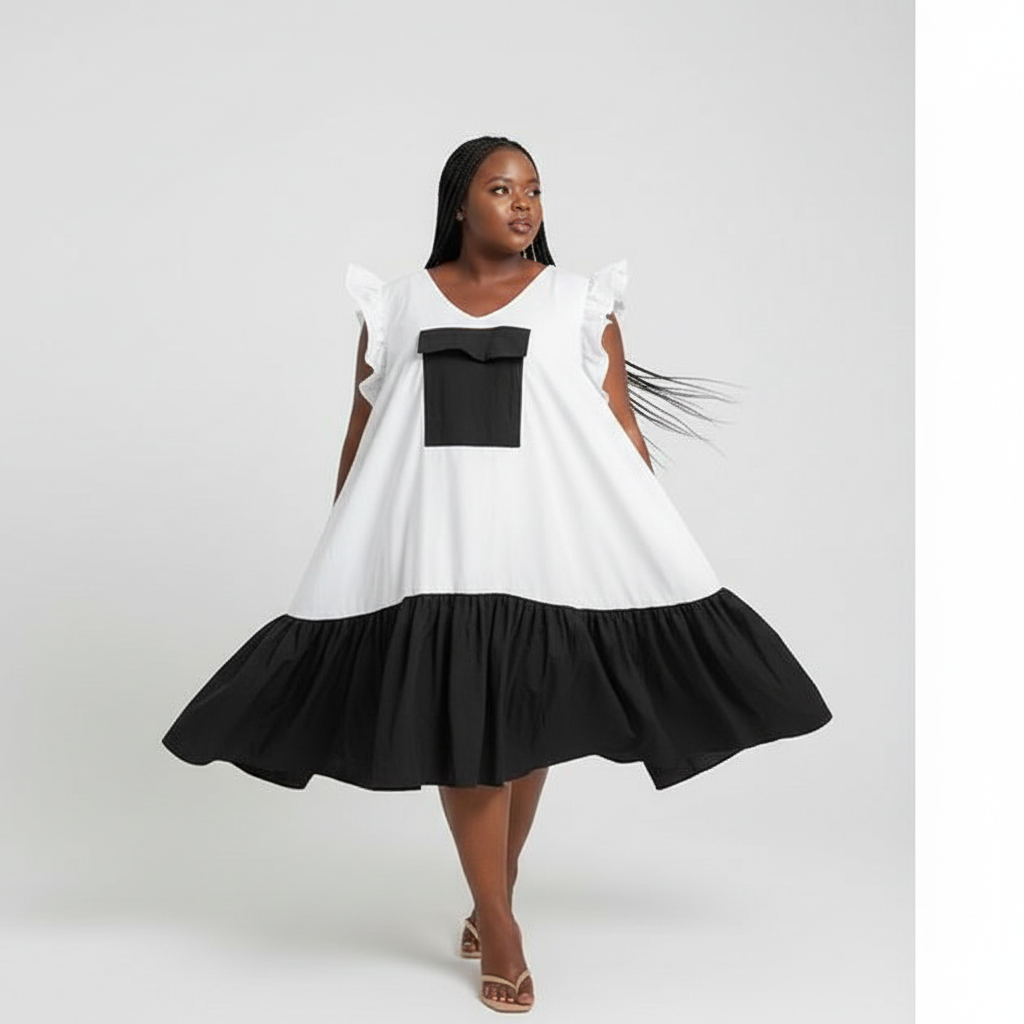 Loose Fit Color Block Midi Dress