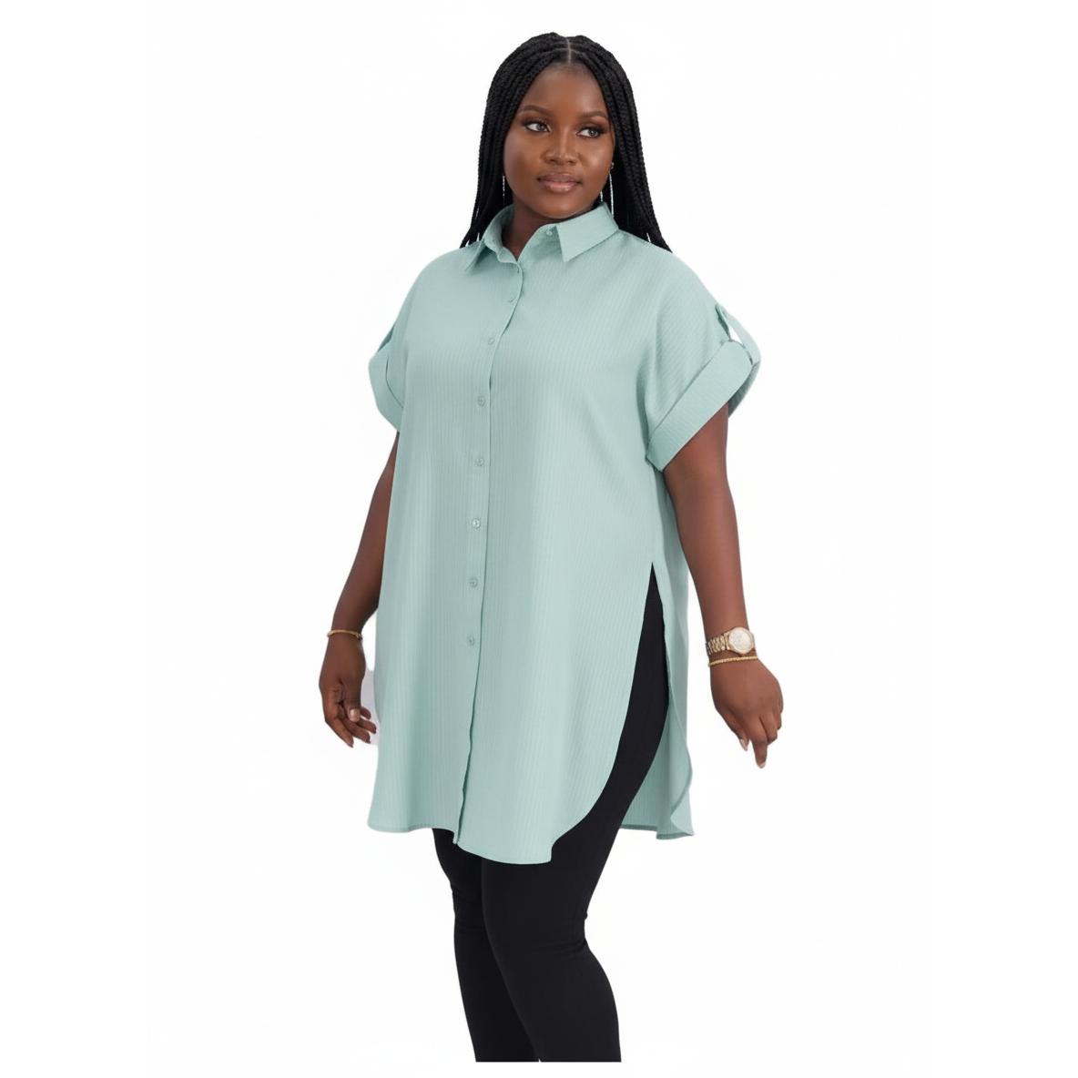Button-Down Tunic with High Side Slits Shirt