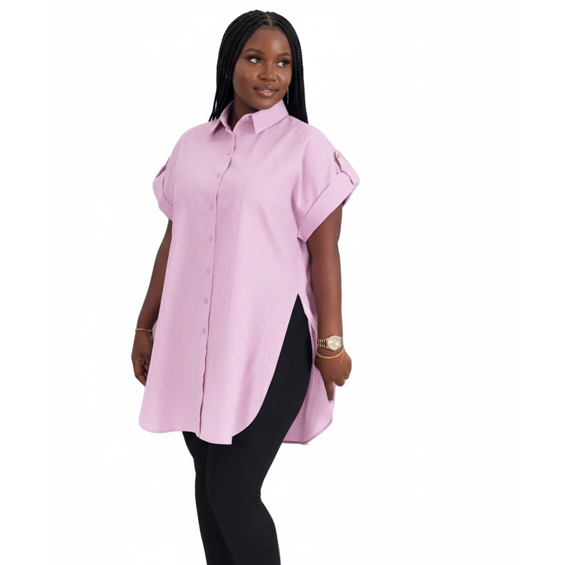 Button-Down Tunic with High Side Slits Shirt
