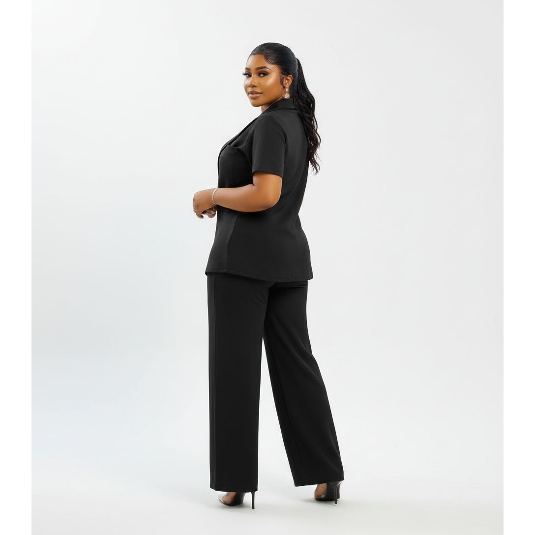 Short Sleeve Button-Down Shirt & Wide Leg Pant Set