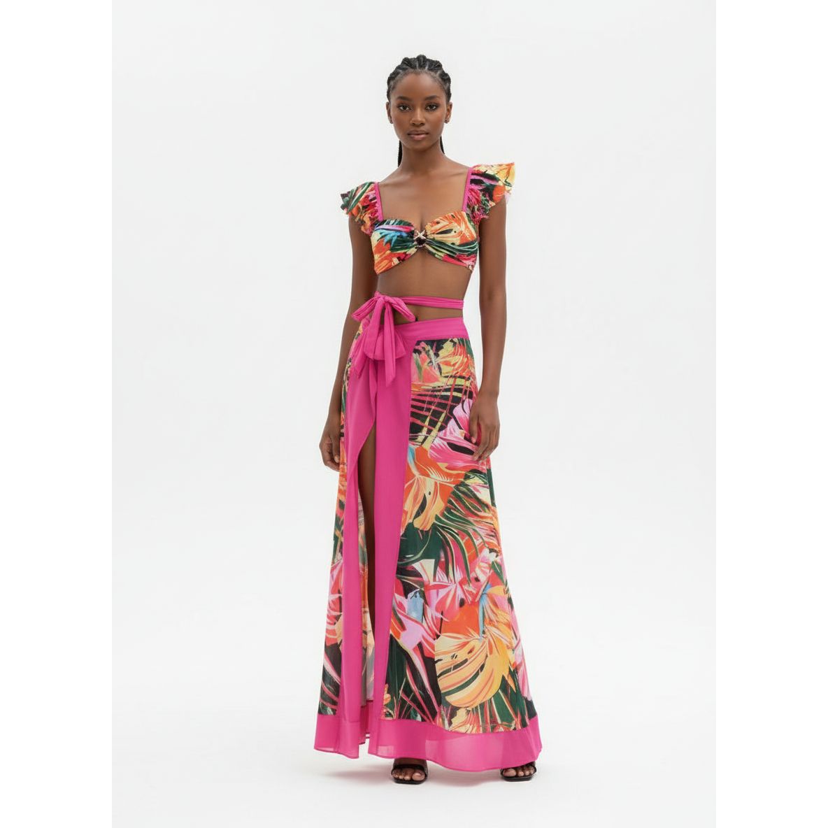 3-Piece Maxi Skirt Cover-Up Tropical Bikini Set