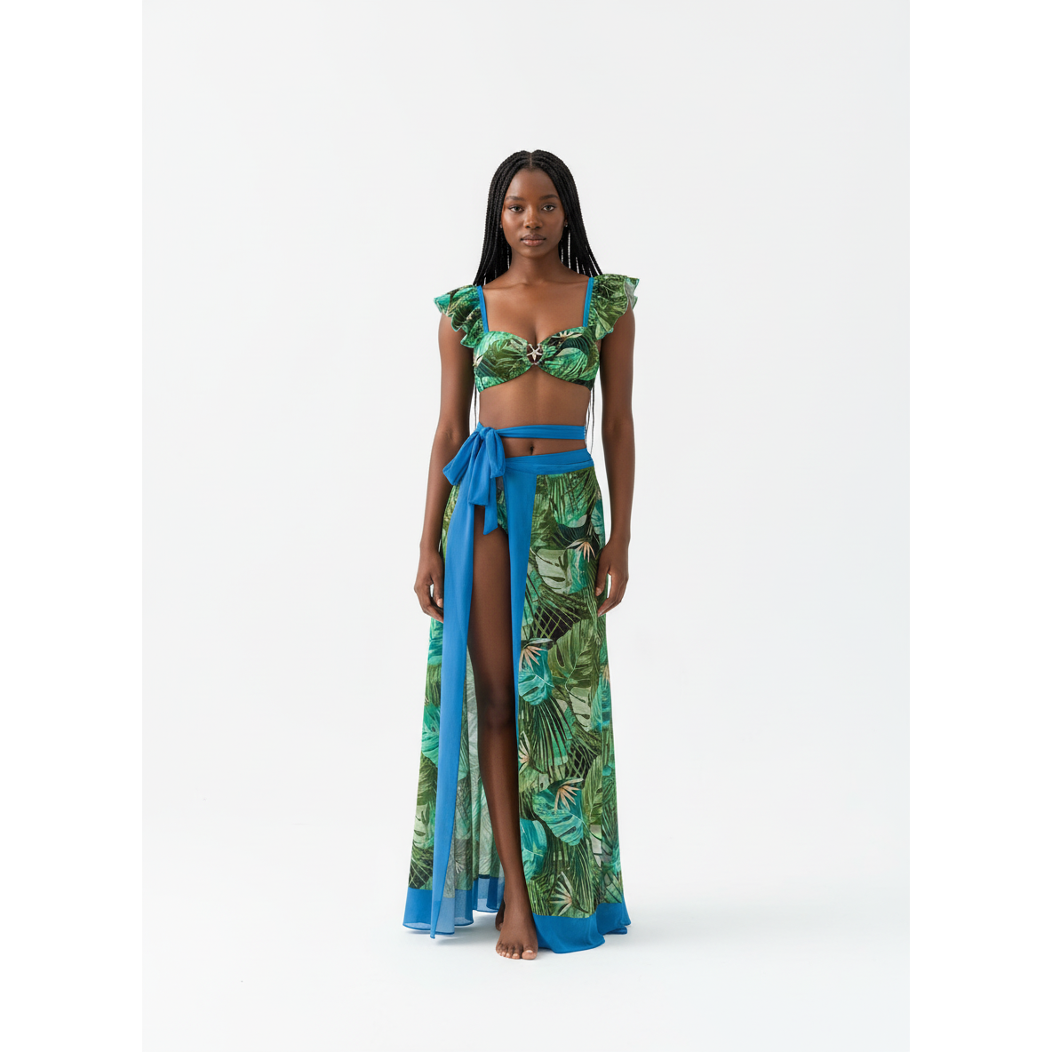 3-Piece Maxi Skirt Cover-Up Tropical Bikini Set