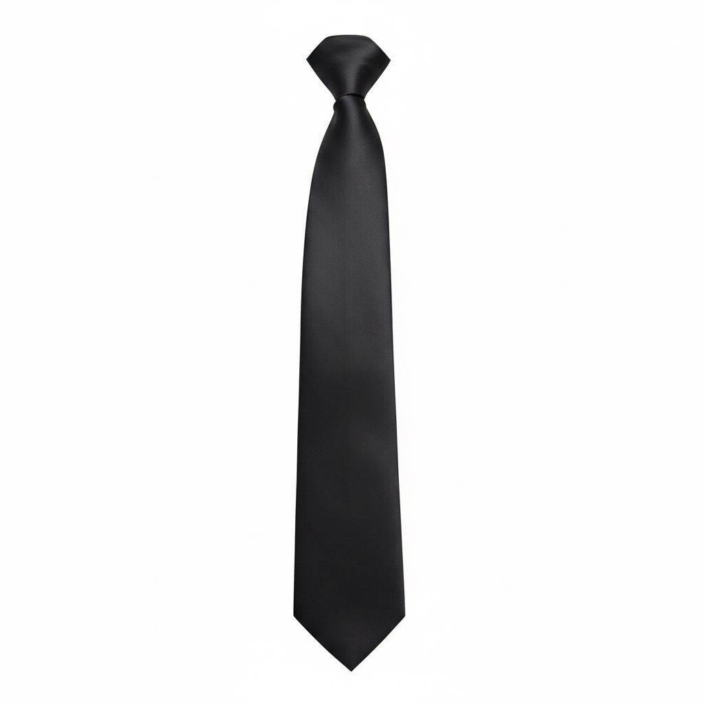 Plain Zipper black satin finish silk skinny tie
