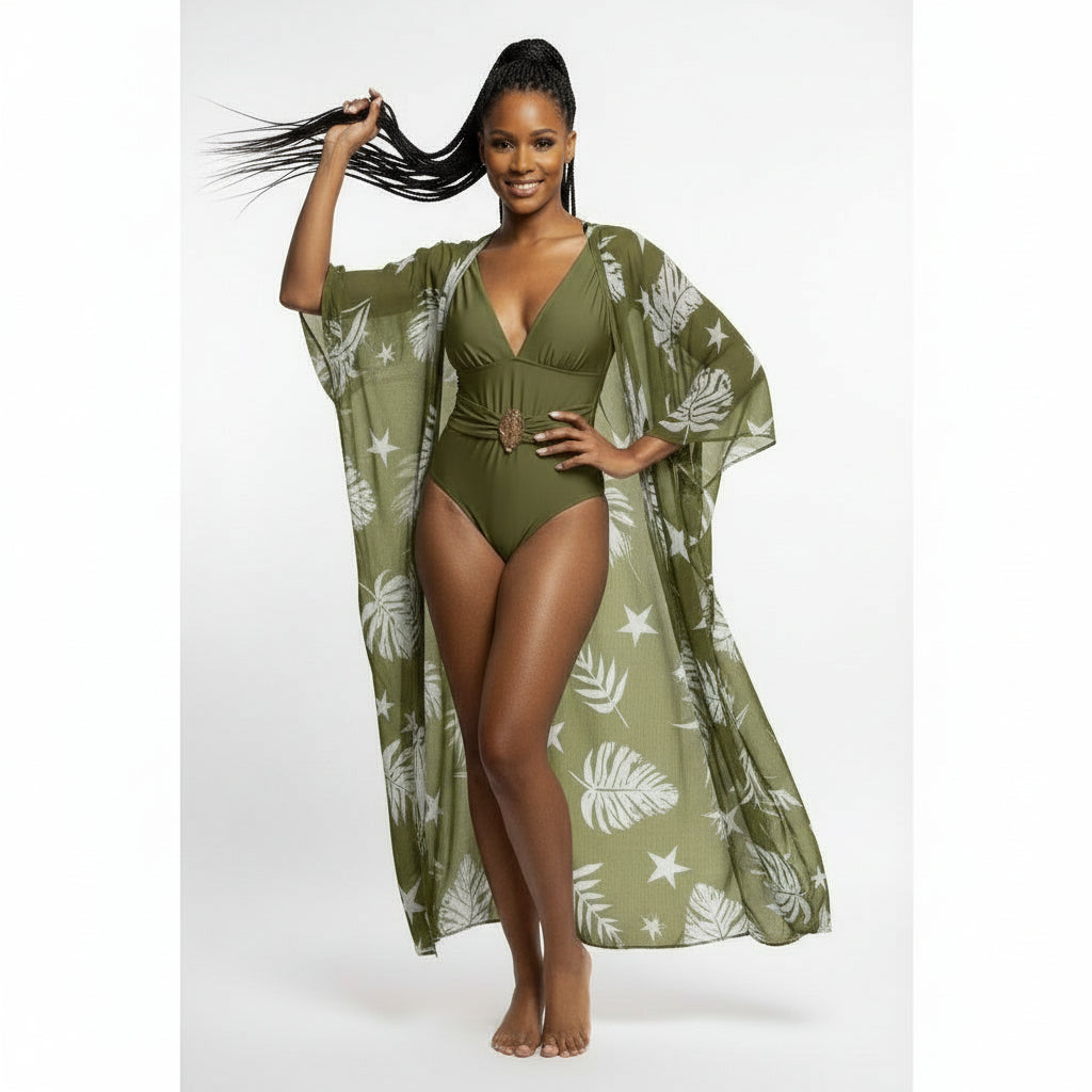 2-Piece set Cover-Up Tropical Bikini Set