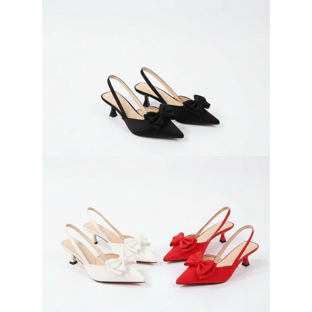 Double Bow Detail Pointy Kitten Heels