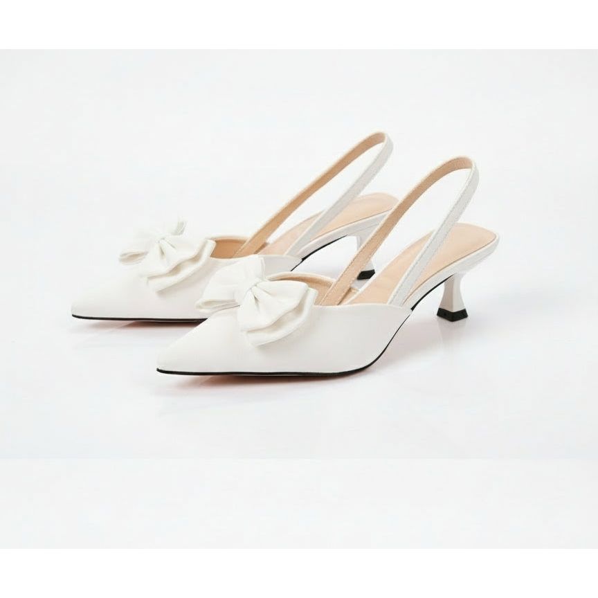 Double Bow Detail Pointy Kitten Heels
