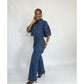 Side Pocket Cargo Jean and Plus Size Short Sleeve Pullover Denim Set