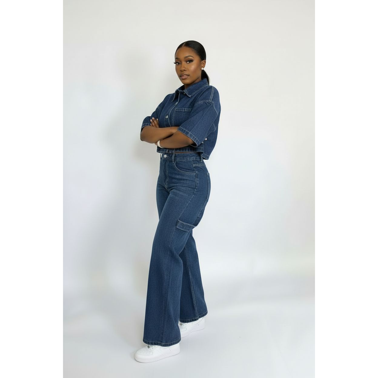 Cargo Jean and Plus Size Short Sleeve Pullover Denim Set