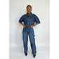 Side Pocket Cargo Jean and Plus Size Short Sleeve Pullover Denim Set