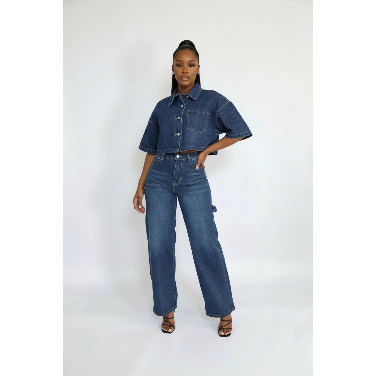 Cargo Jean and Plus Size Short Sleeve Pullover Denim Set