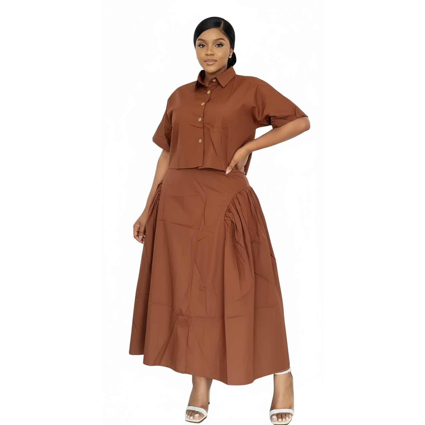 Casual High-Waist Ruched Skirt and Top Set