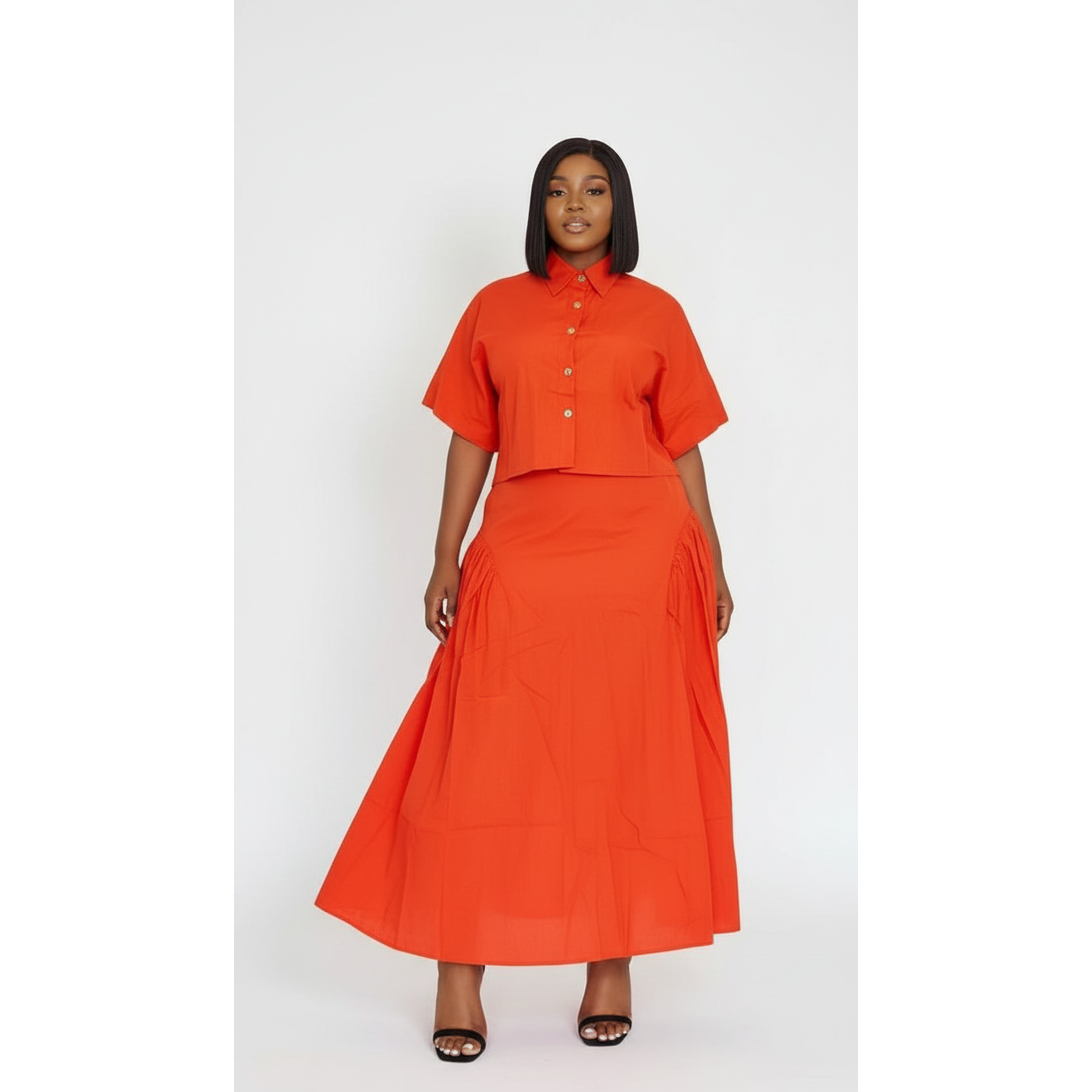 Casual High-Waist Ruched Skirt and Top Set