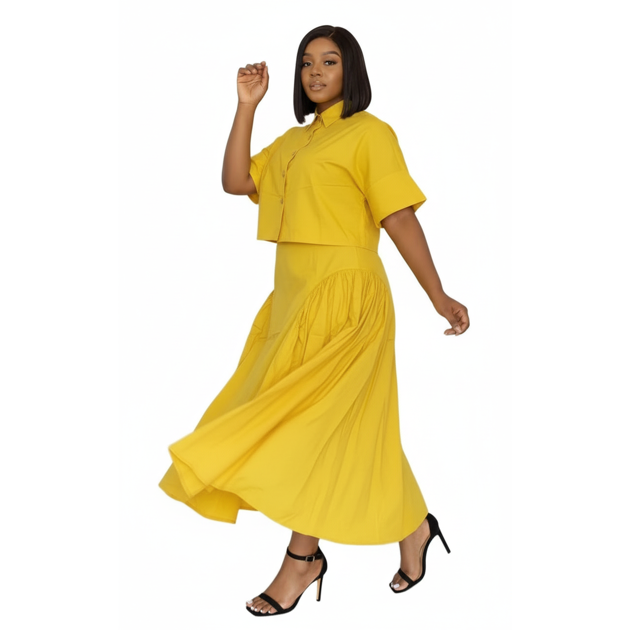 Casual High-Waist Ruched Skirt and Top Set