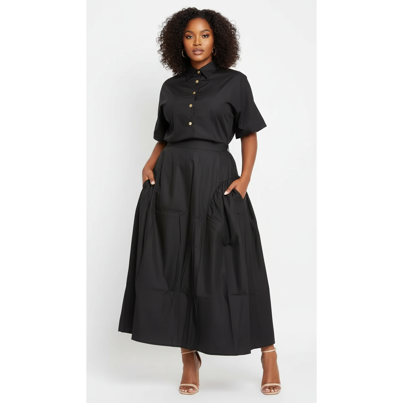 Casual High-Waist Ruched Skirt and Top Set