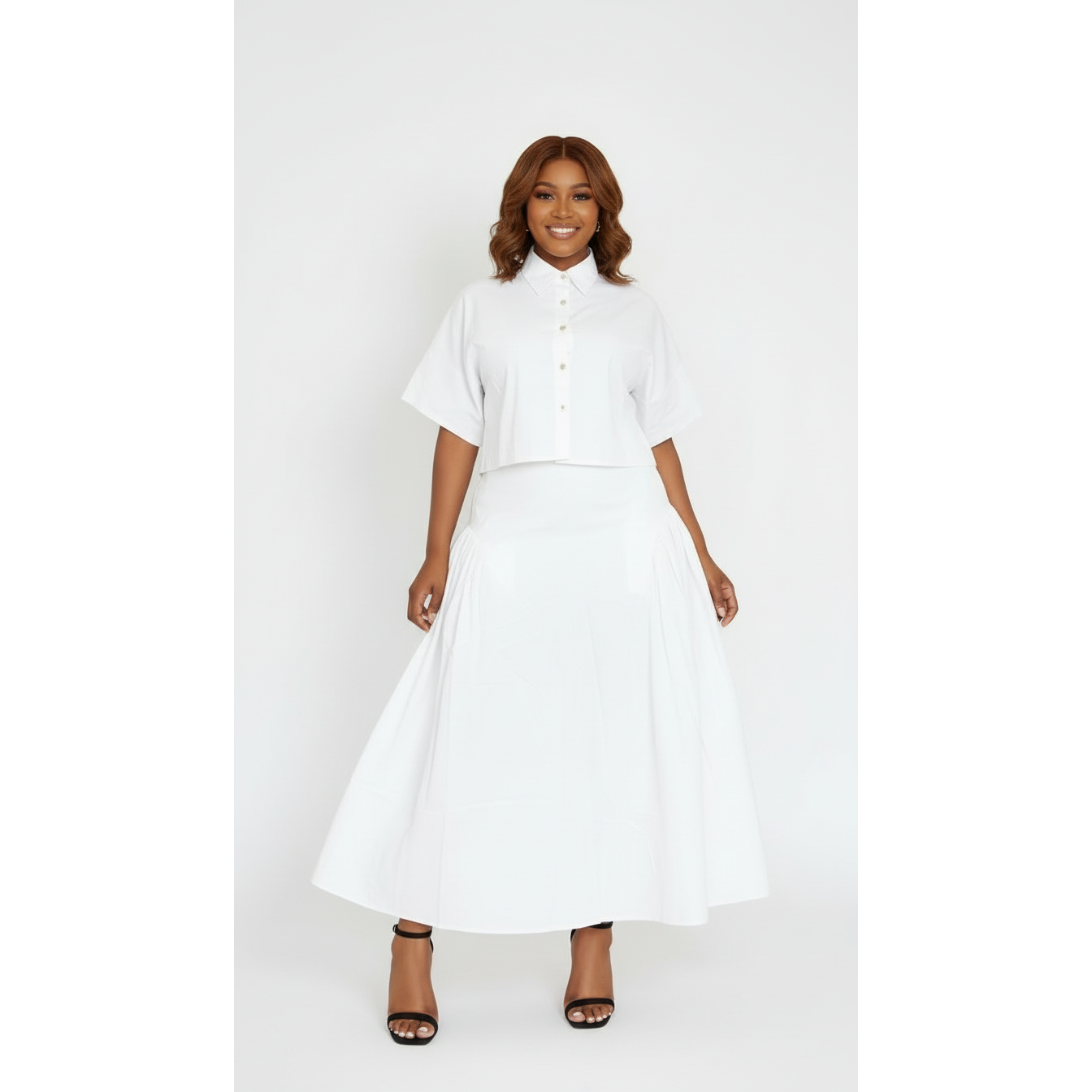 Casual High-Waist Ruched Skirt and Top Set