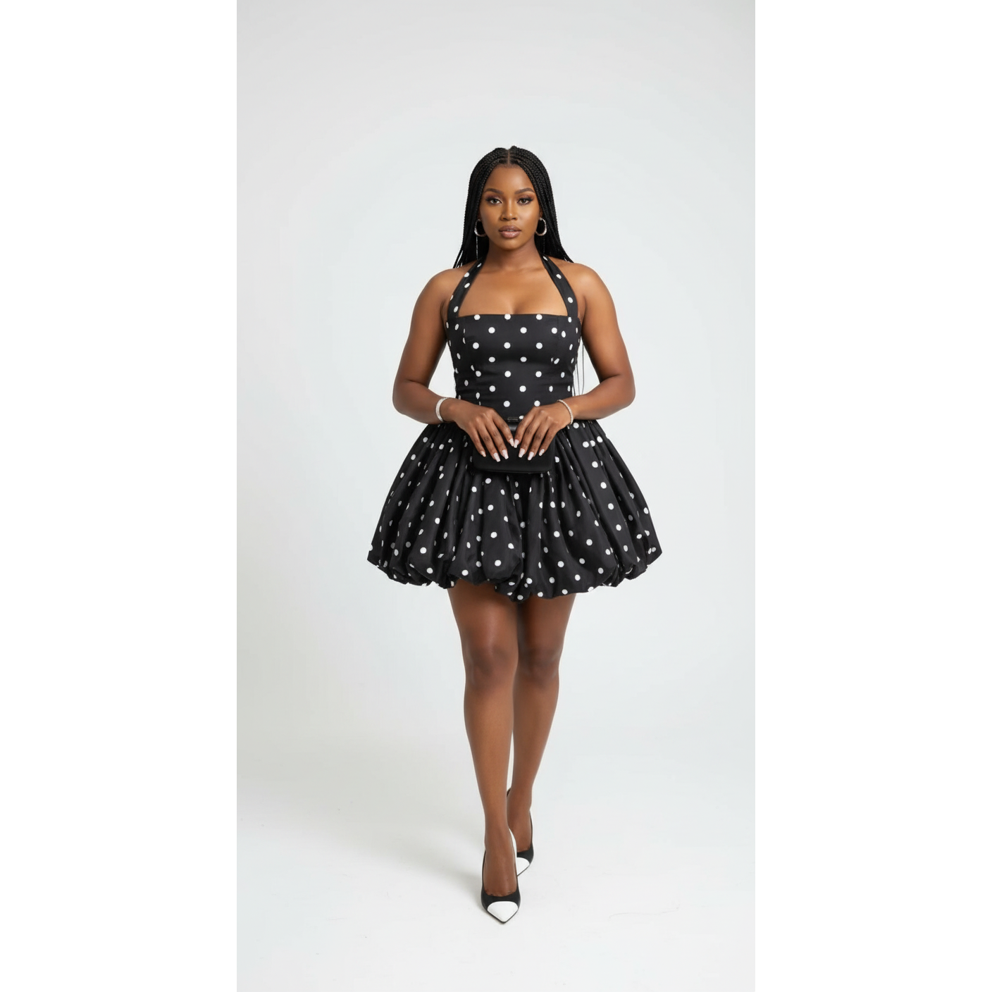 White & Black Polka Dot Mini Dress
