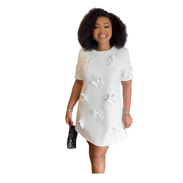 Plus Size Elegant Mini Dress with Flowers Pockets
