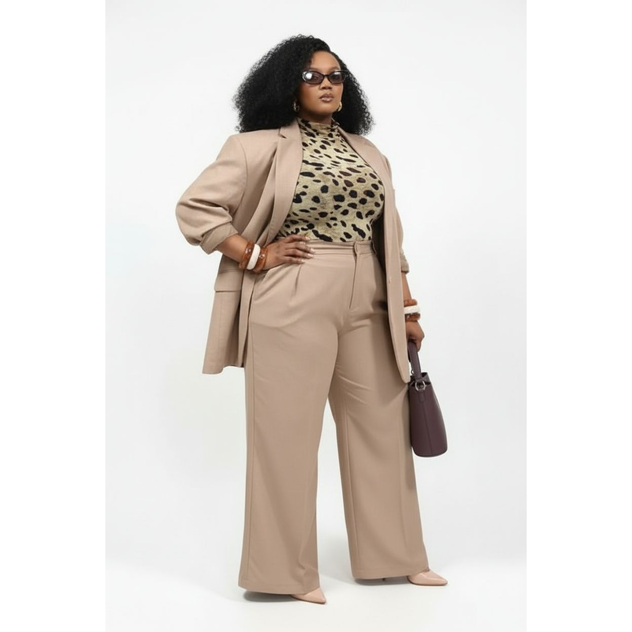 Plus Size Vintage Plain Color Stylish Fashion Formal Suit Set