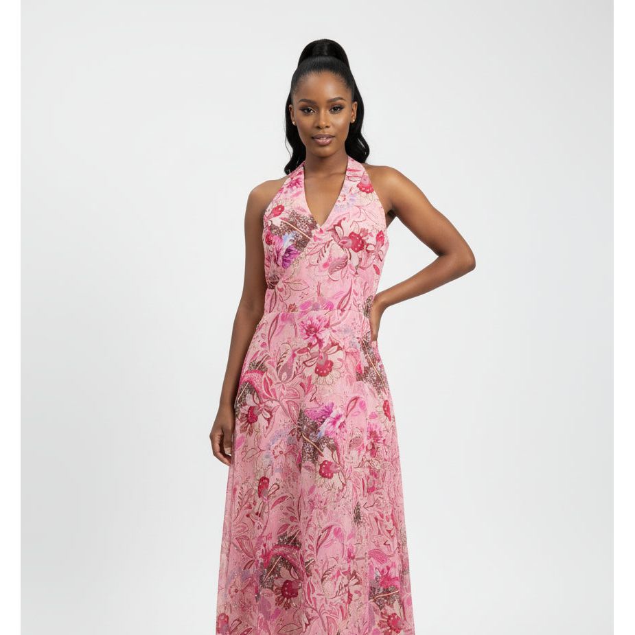 Floral Halter V-Neck Midi Dress