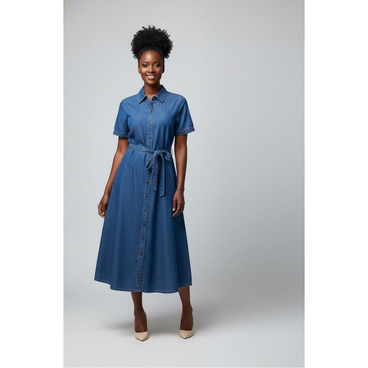 Plus Size  Loose-Fit Denim Short Sleeve Maxi Dress