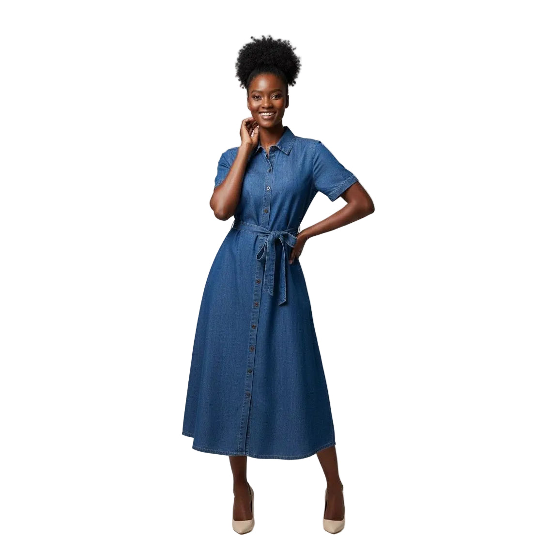 Plus Size Loose-Fit Denim Short Sleeve Maxi Dress | Yellow Sub