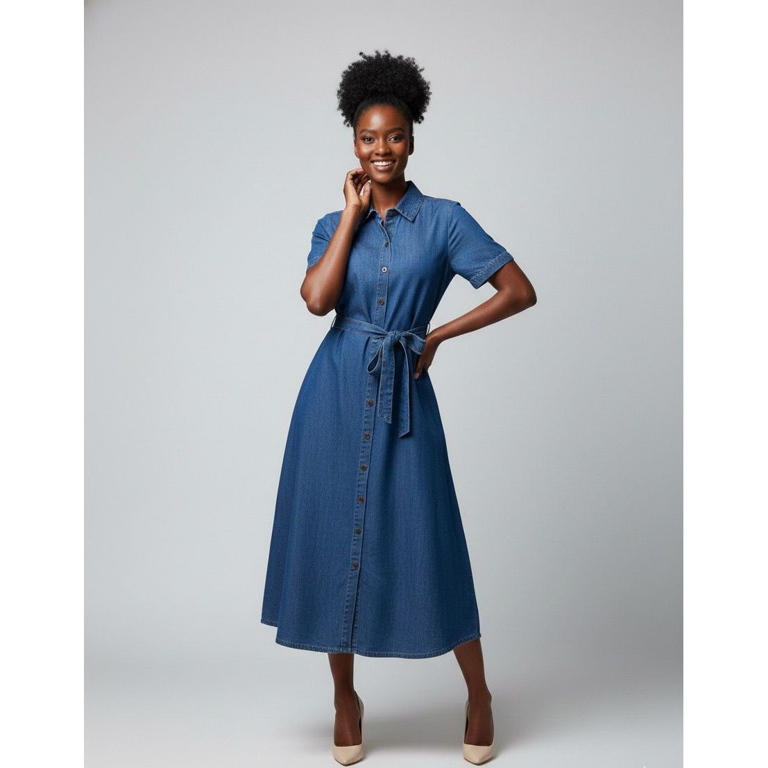 Plus Size  Loose-Fit Denim Short Sleeve Maxi Dress