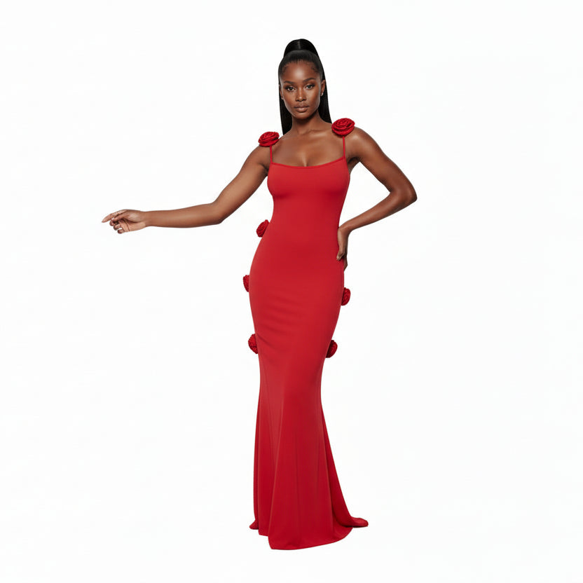 Floral 3D Sweetheart Neck Mermaid Dress