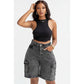 Women's Acid Wash Denim Cargo Shorts