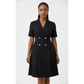 Solid Color Double-Breasted Blazer Knee Dress