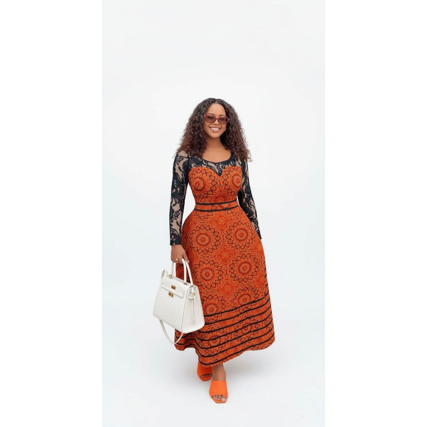 Orange Color Block African Queen Maxi Dress